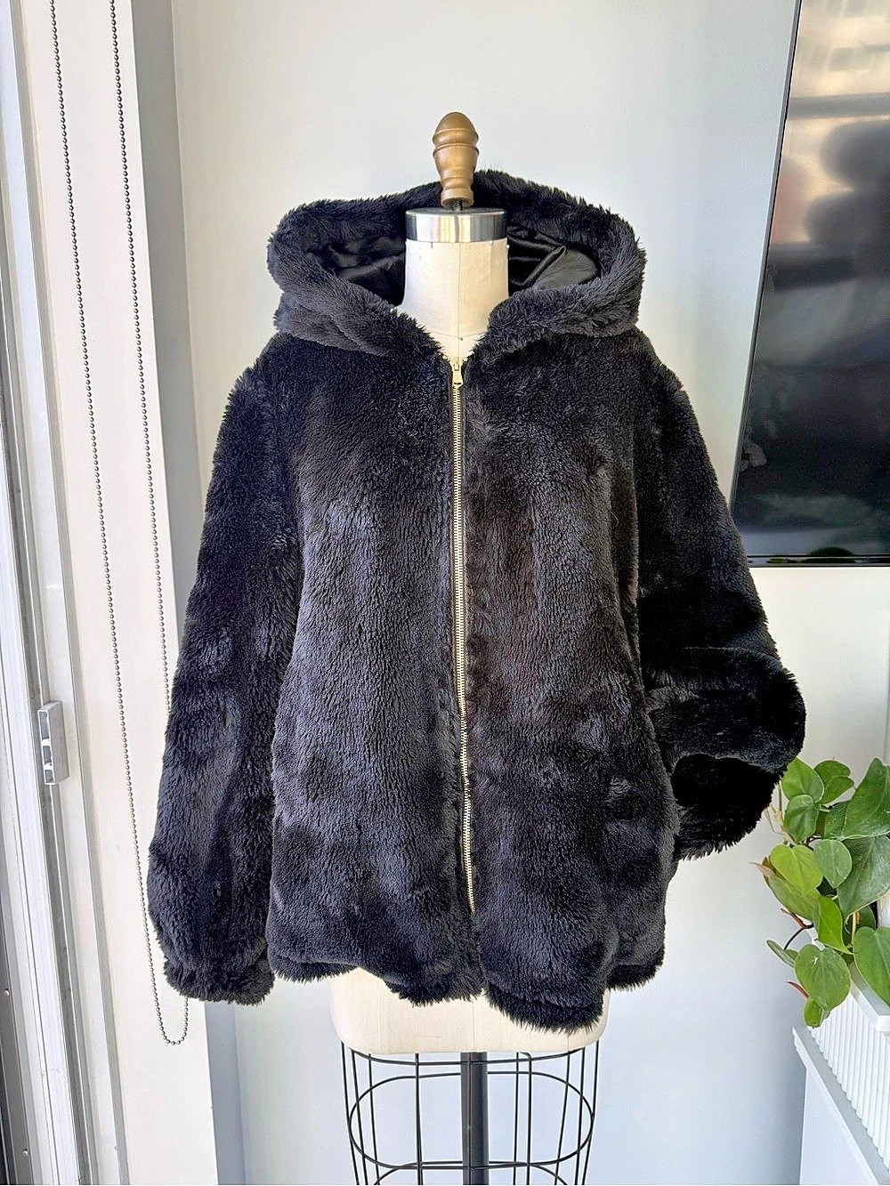 Urban Outfitters UO Faux Fur Zip-Up Hooded Jacket